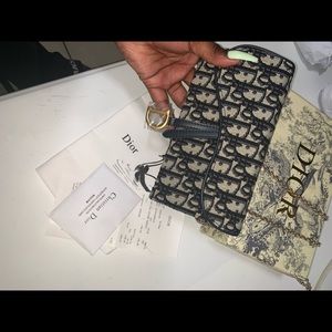 Dior side purse with long gold strap